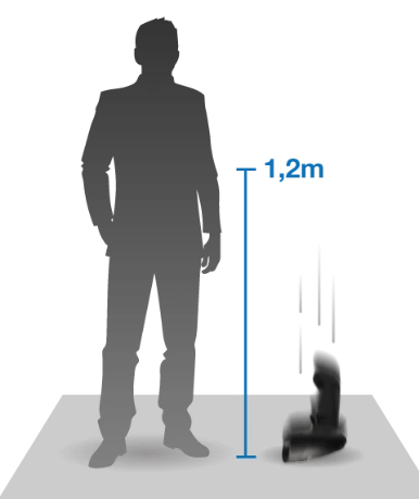 Homem derrubando o scanner a 1 metro e 20 centimetros